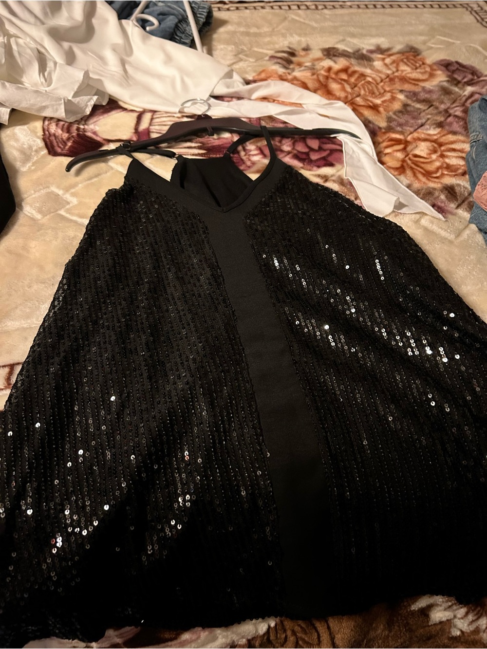 Black Sequin Spaghetti Strap Tank Top Top - Women's Evening Top